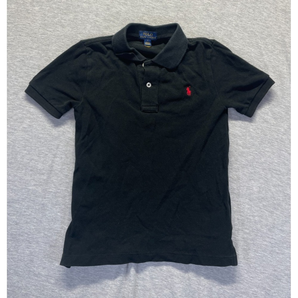 Polo Ralph Lauren Polo Shirt Boys 7 Black Cotton Pony Logo 2 Button Placket Golf
